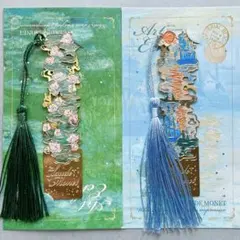 金属製しおり モネ ２点 睡蓮&サンライズ 日の出 ブックマーク 雑貨