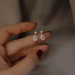 ピアス 18K 高品質 ピアス パール 雫 ドロップ