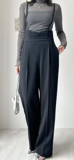 グレー サロペット ワイドパンツ