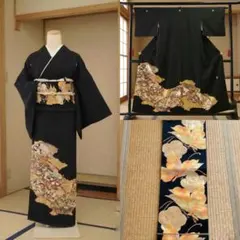 美品　黒留袖フルセット　袋帯　 ５点セット　結婚式　比翼仕立て　扇　金彩　作家物