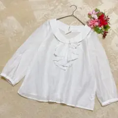 【オペークOPAQUE】フロント ラッフルフリルブラウス オフ白 38(M)