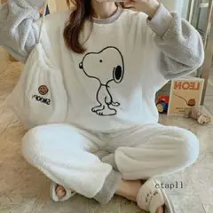 パジャマ ルームウェア スヌーピー レディース フリース 新品 上下もこもこ1