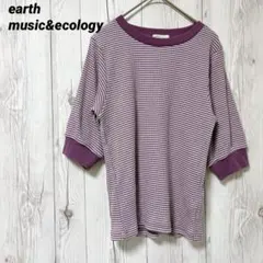 【アース】マルチボーダーカット　紫　カジュアル　5部袖　F　ストレッチ