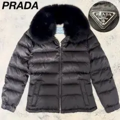 最終お値下げ!!PRADA 美品アイボリーダウンジャケットリアルファーベルト付き プラダリアルファーダウン
