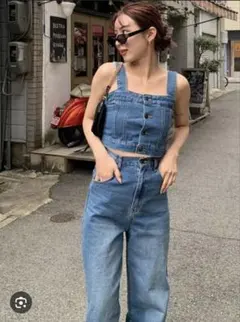 GRLビスチェ×ワイドパンツデニムセットアップ［qu49］