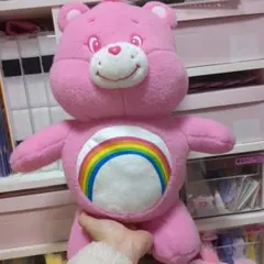 タグ付き　ケアベア　羊毛フェルト風BIGぬいぐるみ　チアベア　ピンク