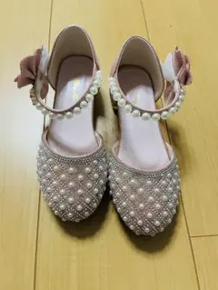 パール装飾リボン付きフォーマルシューズ ピンク　19cm