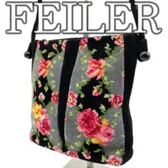 【美品】FEILER　フェイラー 花柄 ショルダーバッグ　黒　ブラック　フラワー