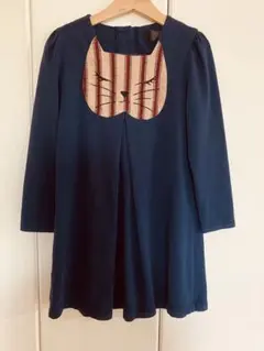 【120cm】ねこワンピース ネイビー