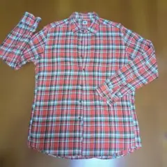 UNIQLOオレンジ系チェック柄ネルシャツLサイズ