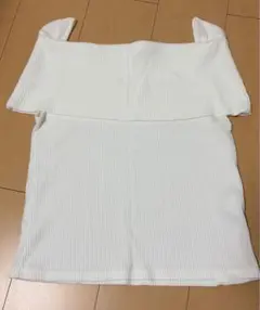 オフショルダー リブカットソー ホワイト L