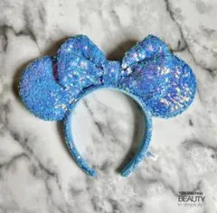 美品★ディズニーシー ミニー耳 カチューシャ 水色 スパンコール