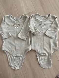 ベージュ クマ柄 長袖肌着 2枚セット 70