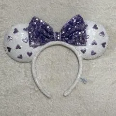 ディズニー ミニー カチューシャ 白×紫 ハート スパンコール