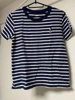 【値下げ】ミッキーマウス　ユニクロ　Tシャツ　ボーダー　ネイビー　Mサイズのサムネイル