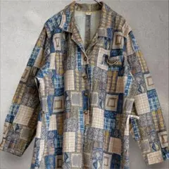 イエロー×チェック柄 パッチワーク 半袖シャツワンピース 大きい