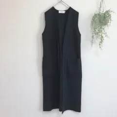 アズール ロングニットジレ スリット レディース トップス ベスト 黒 F