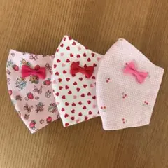 ハンドメイドマスク幼児〜低学年 リボン付き3枚セット 花柄