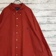 Ralph Lauren 90s 刺繍 青馬 超ビッグサイズ 赤シャツ 紅 BD