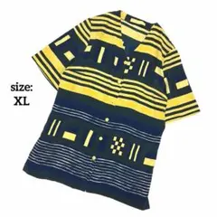 【個性的】 【一点物】 半袖 シャツ 昭和レトロ ノーカラー ゆったり XL 春