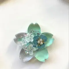 レジン　ヘアゴム　桜モチーフ　ブルー＆グリーン系◡̈♥︎ フラワー