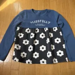 裏起毛　冬　長袖　女の子　花柄　青　ブルー　130