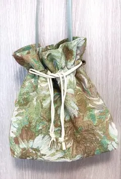 花柄巾着バッグ　ショルダー　ジャガード　オールシーズン　ポシェット　トート