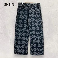 SHEIN スカル柄 デニムパンツ 30 ワイドシルエット 個性派 ロック系