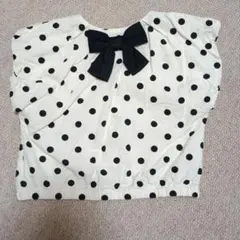 petit main 110サイズ 背中にリボン-ドット柄ブラウス