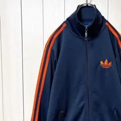 美品 adidas アディダス トラックジャケット 刺繍ロゴ ネイビー M 95