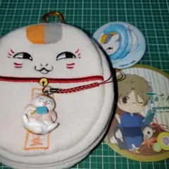 ニャンコ先生 デザインポーチ キー収納付き　缶バッジ
