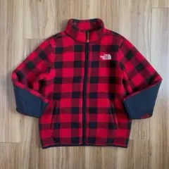 140ノースフェイス子供レッドブラック赤黒バッファローチェックフリースジャケット