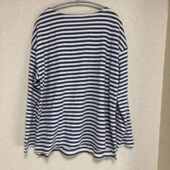 長袖ストライプカットソー ネイビーブルーとホワイト　3L 大きいサイズ