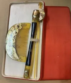 マ*ー様 べっこう風　花彫金　彩色　櫛　笄　かんざし　vintage rétro