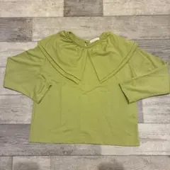 レディーストップス　オリーブグリーン 長袖 Tシャツ カットソー襟付き
