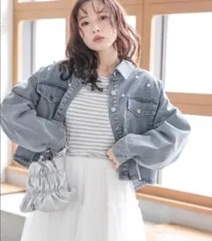 デニムジャケット パール装飾付き