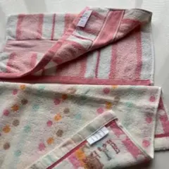 ELLE フェイスタオル ピンクとドット柄