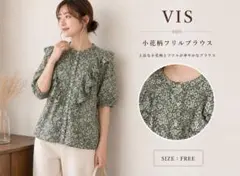 VIS 花柄フリル長袖シャツ Fサイズ グリーン 美品のサムネイル