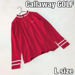 美品✨【キャロウェイ ゴルフ】ハーフジップ ポロシャツ 刺繍ロゴ 長袖 赤系 L