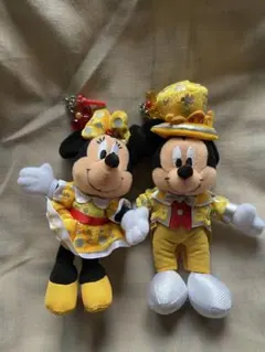 ディズニーランド30周年 金コスミッキーマウスミニーマウスぬいぐるみストラップ