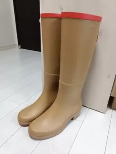 AIGLE ベージュ ロングブーツ 赤ライン