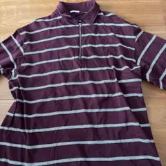 ワインレッド ストライプ ジッパーポロシャツ