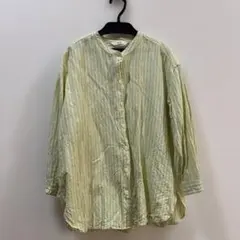 ユニクロ シャツ S グリーン ストライプ 七分袖 春夏 爽やか