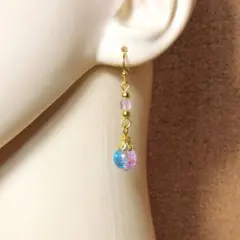 クラックガラスのヴィンテージ風ピアス＊ブルー×ピンク＊