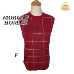 MORGAN HOMME ニットベスト F 赤 チェック柄 日本製