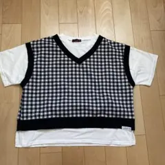Lovetoxic ギンガムチェック重ね着風 Tシャツ Lのサムネイル