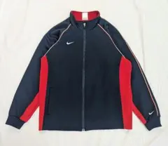 【NIKE】00sロゴ刺繍ヘリンボーンラグラントラックジャケット　ダークネイビー
