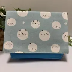 フタにファスナー☆移動ポケット☆ミモザとシマエナガ☆ブルー☆ハンドメイド フタにファスナー☆移動ポケット☆ミモザとシマエナガ☆ブルー