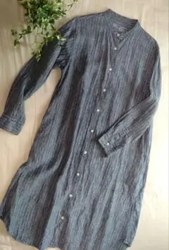 無印良品 フレンチリネン スタンドカラー リネンシャツワンピース