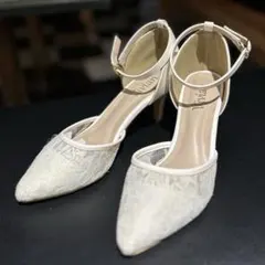 ホワイト ポインテッドトゥ ハイヒール 25.0 Vivian